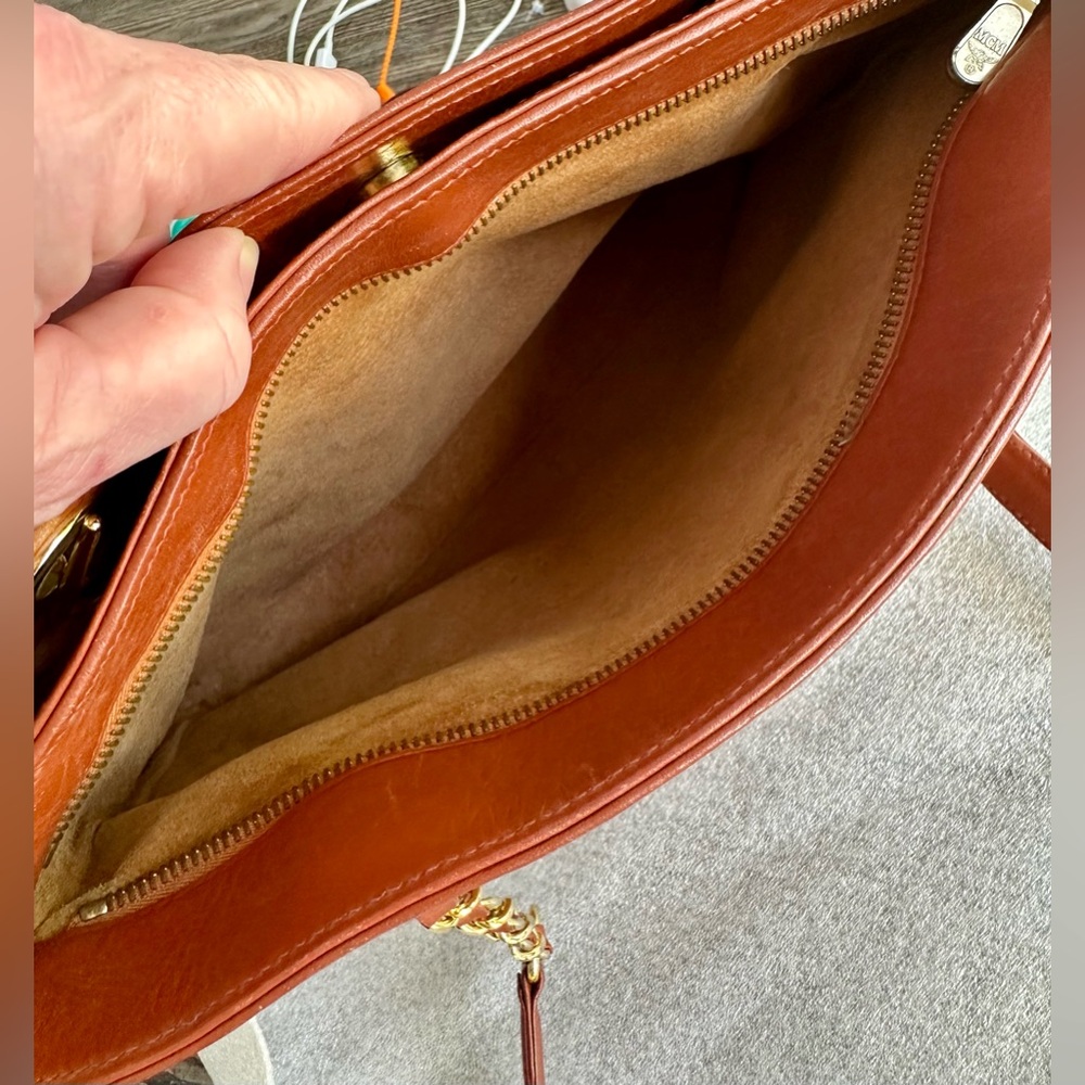 MCM Vicetos Cognac Chain Shoulder Tote Bag - Picture 10 of 16